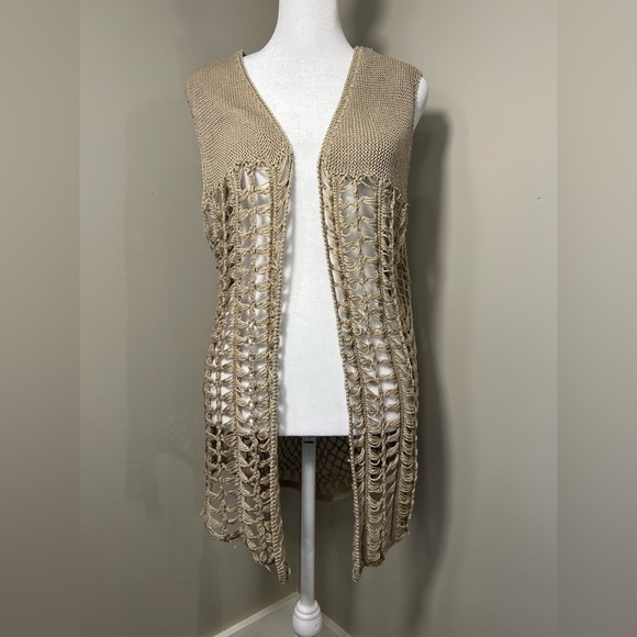 Great Northern Indigo Large Tan Open Knit Cardigan Vest - Picture 1 of 5